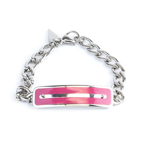 Rebecca Minkoff Pink/Silver Plate ID Chain Bracelet $128