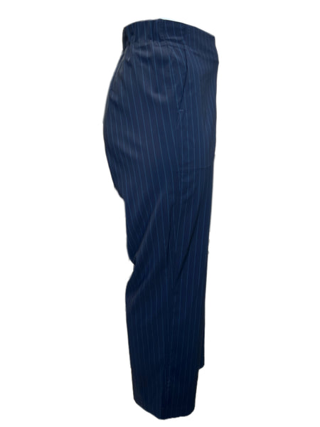 Marina Rinaldi Women's Navy Radice Striped Virgin Wool Pants Size 22W/31 NWT
