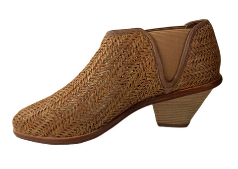 MATT BERNSON Women's Brown Chestnut Raffia Marlow Booties #MB108-4 NWB