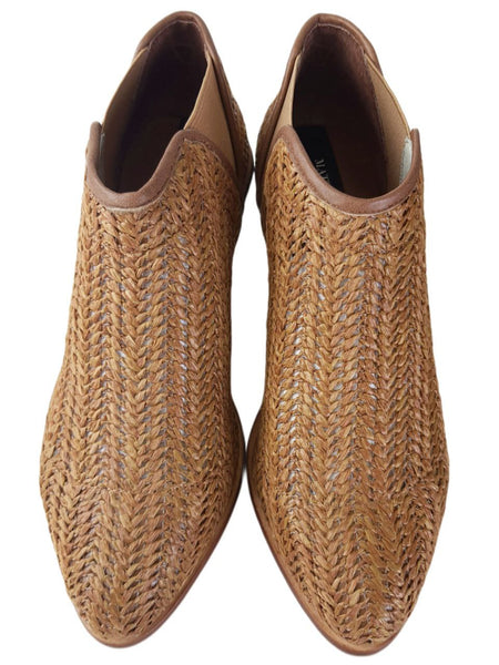 MATT BERNSON Women's Brown Chestnut Raffia Marlow Booties #MB108-4 NWB