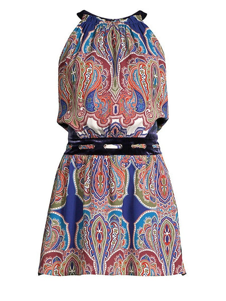 Ramy Brook Women's Ivie Paisley High-Neck Mini Dress, Paisley, Small