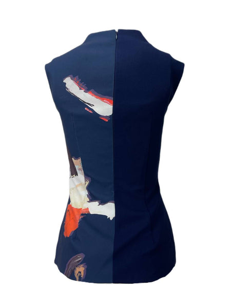 SOLACE London Women's Navy Print Raelynn Top Size US 4 NWT