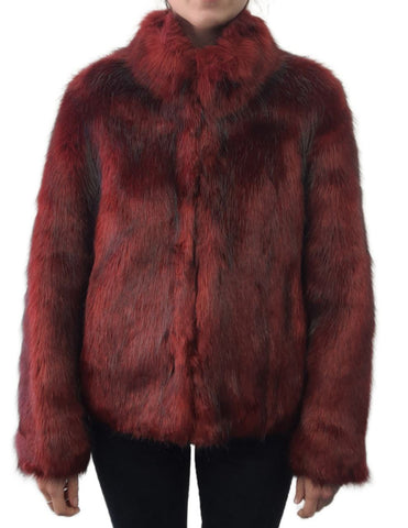 UNREAL FUR Women's Red Vegan Fur High Collar Delish Jacket #8900115 Small NWT