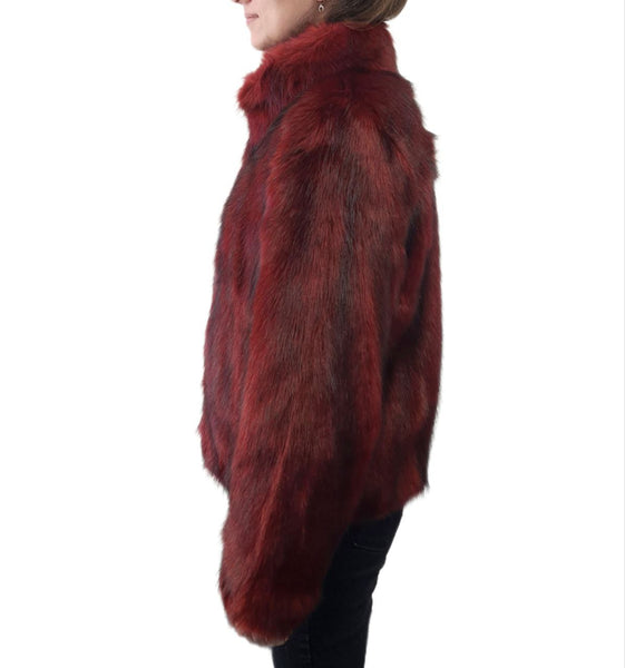 UNREAL FUR Women's Red Vegan Fur High Collar Delish Jacket #8900115 Small NWT
