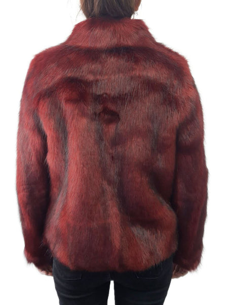 UNREAL FUR Women's Red Vegan Fur High Collar Delish Jacket #8900115 Small NWT