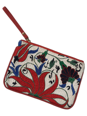 POPINJAY Women's Red Handmade Embroidered Coin Purse #Ppj One Size NWT
