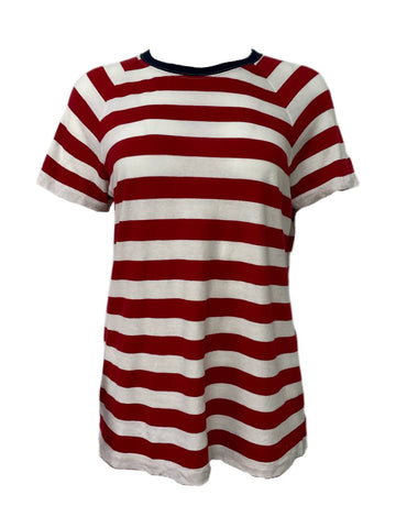 Guideboat Co Women's Red and White Striped Raglan T-Shirt Size M NOWT