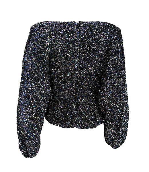 RETROFETE Women's Black Sequined Balloon Sleeve Top Size Small $525 NWT