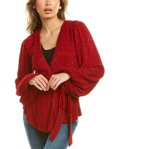 RETROFETE Women's Scarlet Red Sequin Wrap Bette Top $540 NWT