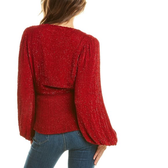 RETROFETE Women's Scarlet Red Sequin Wrap Bette Top $540 NWT