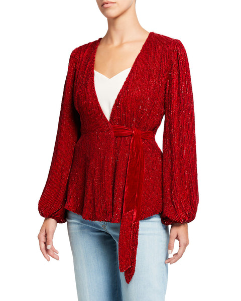 RETROFETE Women's Scarlet Red Sequin Wrap Bette Top $540 NWT
