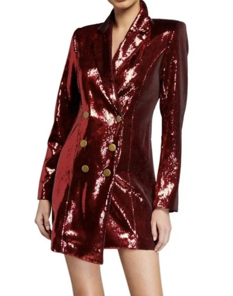 RETROFETE Women's Red Sequin Selena Jacket Dress $760 NWT