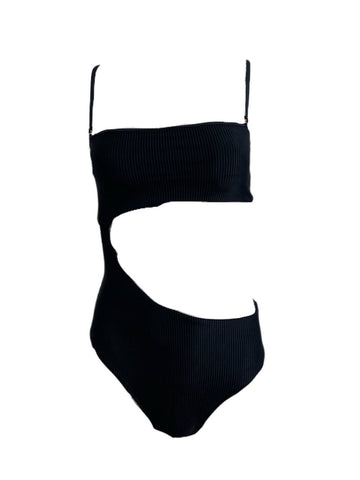 Frankies Women's Black Ribbbed One-piece Swimsuit Size S NWT