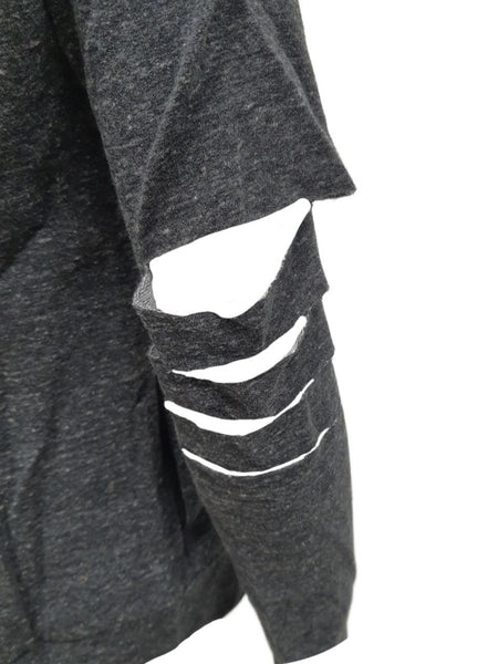 TEREZ Girl's Grey Ripped Elbow Hoodie #11237785 8 Years NWT