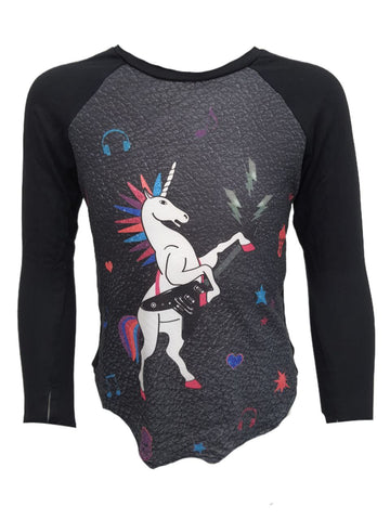 TEREZ Girl's Black Electric Unicorn Long Sleeve Shirt #322037854 6 Years NWT