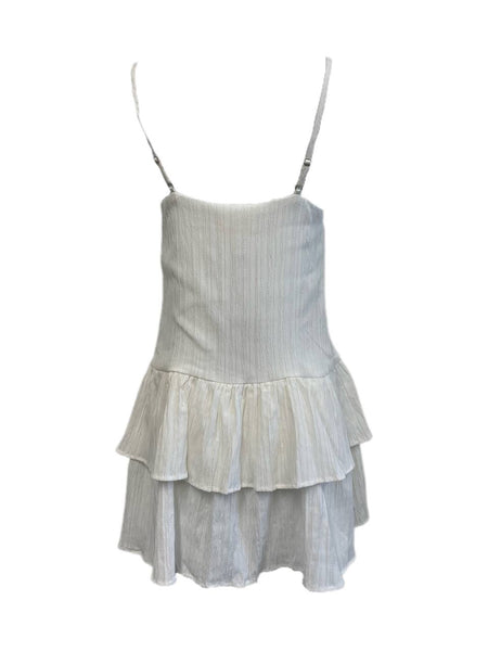 LOST IN LUNAR Women's White Sleeveless Ruffle Skirt Mini Dress Size XS NWT
