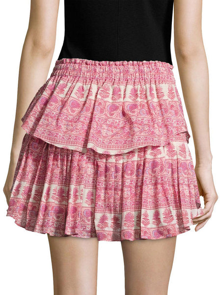 LOVESHACKFANCY Women's Red Multi Tiered Ruffle Mini Skirt $245 NWT