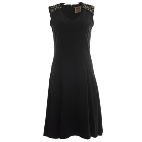 NUE by Shani Women's Black Studded Shoulder A-Line Dress S153 $250 NWT
