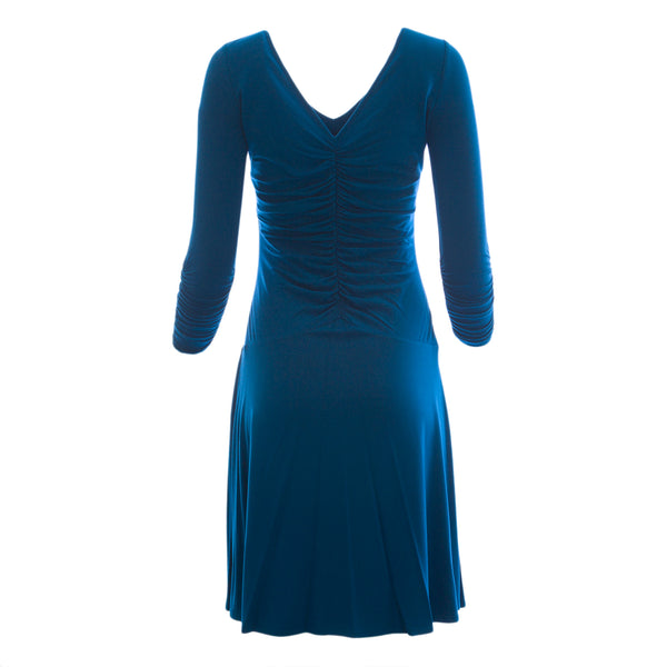 NUE by Shani Women's Peacock Blue V-Neck Ruched Dress S257 $250 NWT