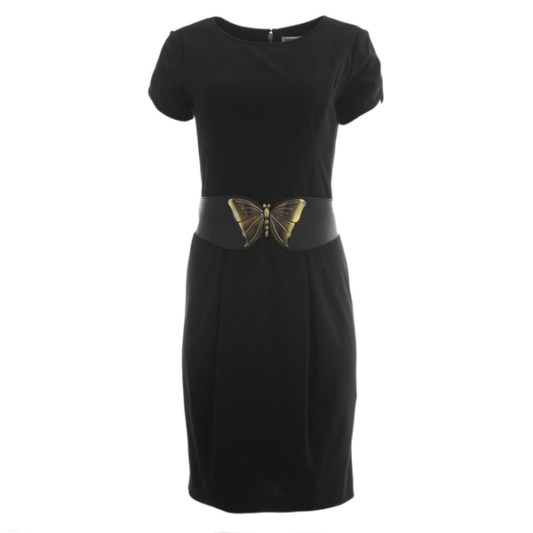 NUE by Shani Women's Black Short Sleeve Belted Sheath Dress S410 $320 NWT