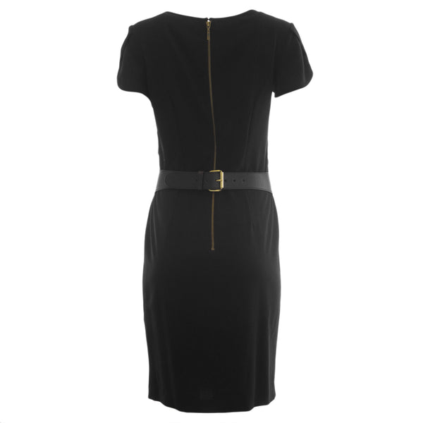 NUE by Shani Women's Black Short Sleeve Belted Sheath Dress S410 $320 NWT