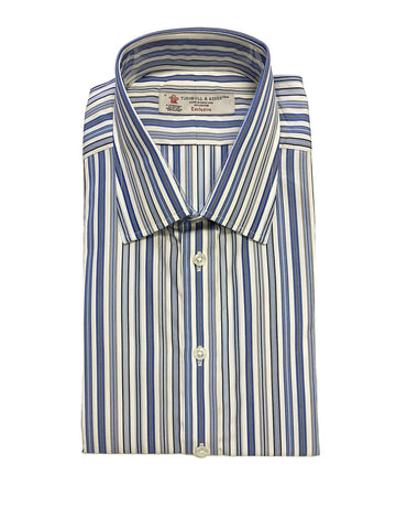 Turnbull & Asser Navy/White Poplin Stripe Classic Fit Button-up Shirt $375 NEW