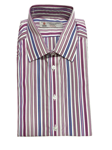 Turnbull & Asser Pink/Burgundy Poplin Stripe Classic Fit Button-up Shirt $375