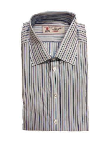 Turnbull & Asser Lilac/Blue Poplin Stripe Classic Fit Button-up Shirt $375 NEW