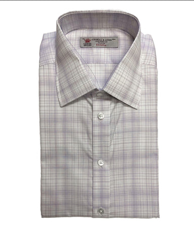 Turnbull & Asser White/Lilac Thin Zep Check Classic Fit Button-up Shirt $365 NEW