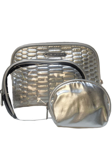 AIMEE KESTENBERG Women's Silver Chelsea Set Of 3 Cosmetic Bag #T00105 OS NWT