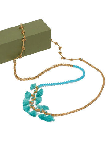 ROBERTA ROLLER RABBIT Women's Aqua Samten Beaded Tassel Necklace $55 NEW