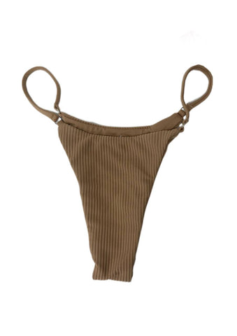 Frankies Women's Nude Sara Ribbed Thong Swim Bottom Size S NWT