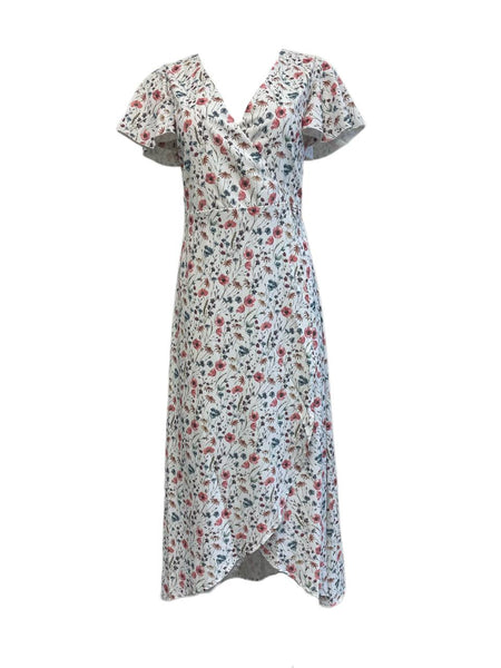 LOST IN LUNAR Women's White Floral Print Wrap Maxi Dress Size XS NWT