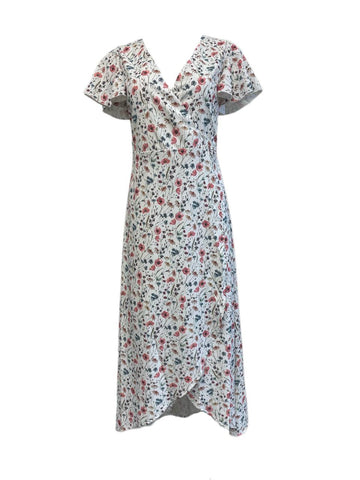 LOST IN LUNAR Women's White Floral Print Wrap Maxi Dress Size XS NWT