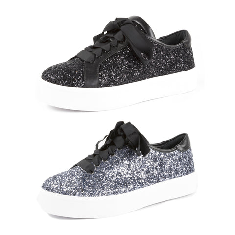 REBECCA MINKOFF Women's Saxon Glitter Platform Sneakers $225 NIB