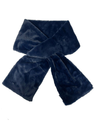 Marina Rinaldi Women's Blu Notte Sesamo Faux Fur 64"x8" Scarf One Size NWT