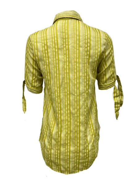 LOST IN LUNAR Women's Green Stripe Print Button Down Shirt Size XS NWT