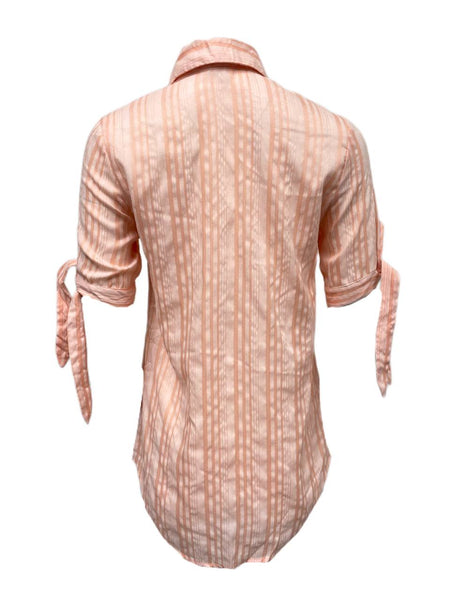 LOST IN LUNAR Women's Orange Stripe Print Button Down Shirt Size XS NWT