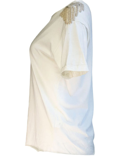 SANDRINE ROSE Women's White Winter The Vintage Crew T-Shirt #200301 X-Small NWT