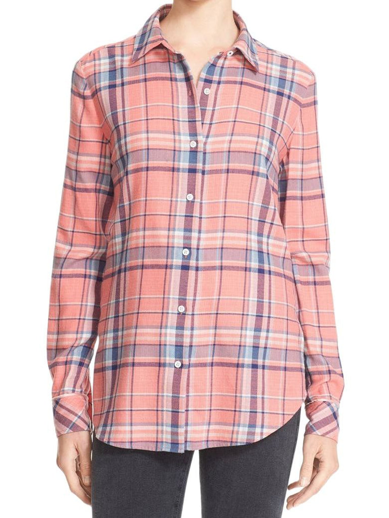 ELIZABETH AND JAMES Women's Pink Royal Rowan Plaid Woven Shirt #316T70 Small NWT