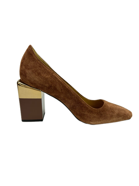 Max Mara Women's Brown Siena Suede Block Heel Pumps NWB
