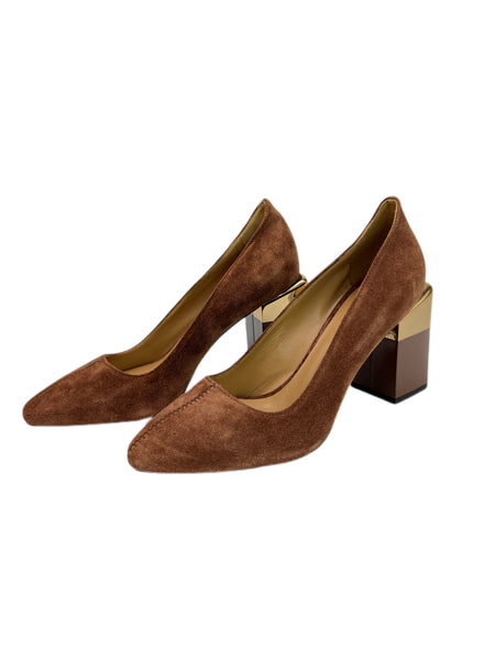 Max Mara Women's Brown Siena Suede Block Heel Pumps NWB