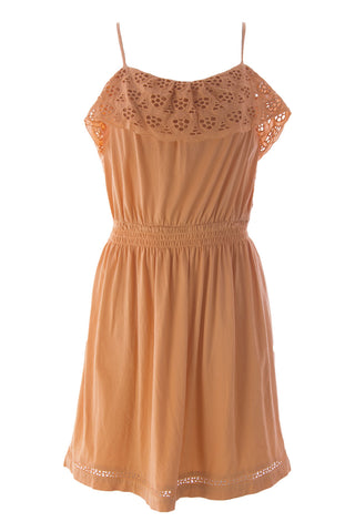 VELVET by Graham & Spencer Womens Cantaloupe Ruched Eyelet Trim Dress S $129 NEW