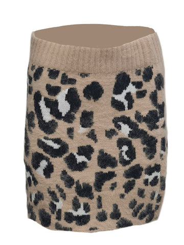 GIANNI BINI Women's Beige Mini Cheetah Warm Fluffy Skirt #8928 NWT