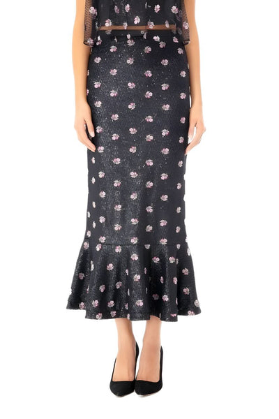 SALONI Women's Black Aidan Embroidered Flower Maxi Sequin Skirt #2163 4 NWT