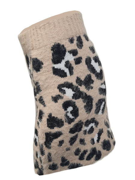 GIANNI BINI Women's Beige Mini Cheetah Warm Fluffy Skirt #8928 NWT