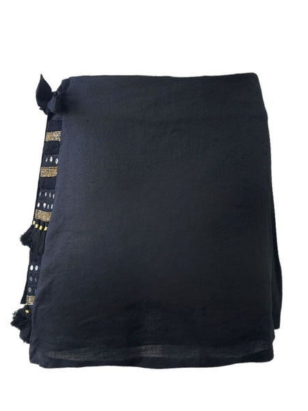 ST. ROCHE Women's Black Organic Linen Maude Mini Skirt #S1521 NWT