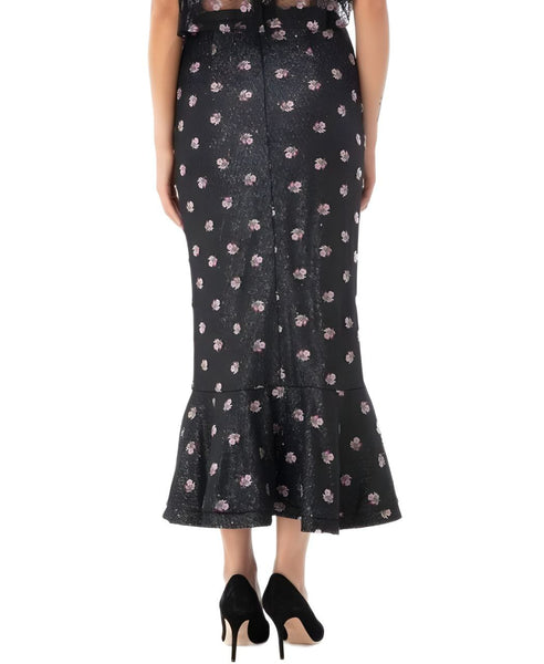 SALONI Women's Black Aidan Embroidered Flower Maxi Sequin Skirt #2163 4 NWT