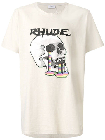 RHUDE Men's White Printed Graphic Psyho Skull T-Shirt #TTS06 X-Small NWT
