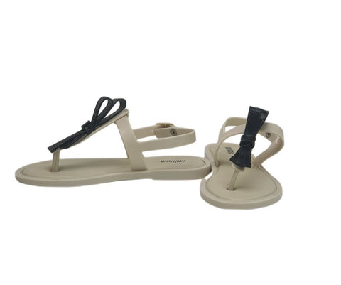 MELISSA Girl's Beige Black Slim Sandal #32399 5 NWT